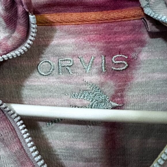 Orvis Red Cotton Tie Dyed Stripe Dye Size Large Long Sleeve Pullover Henley zip - Picture 2 of 6